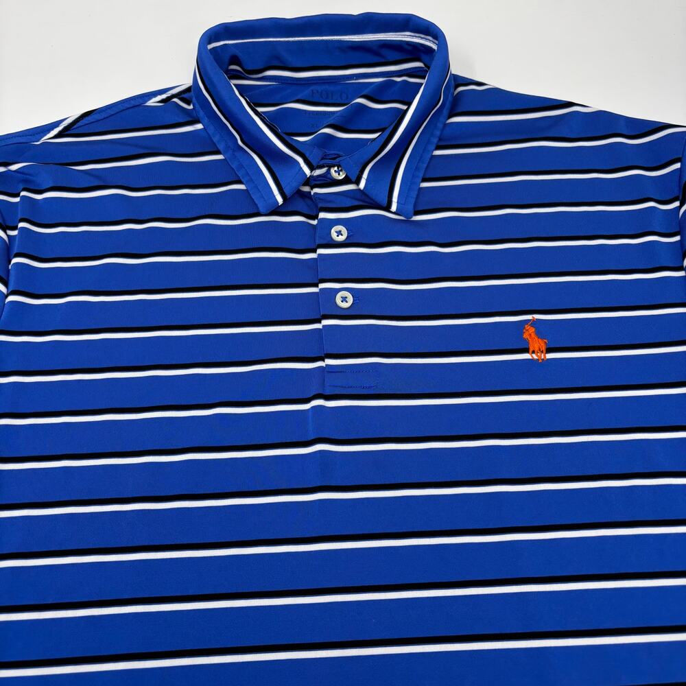 Polo Ralph Lauren Performance XL Blue Striped Short Sleeve Polo Shirt